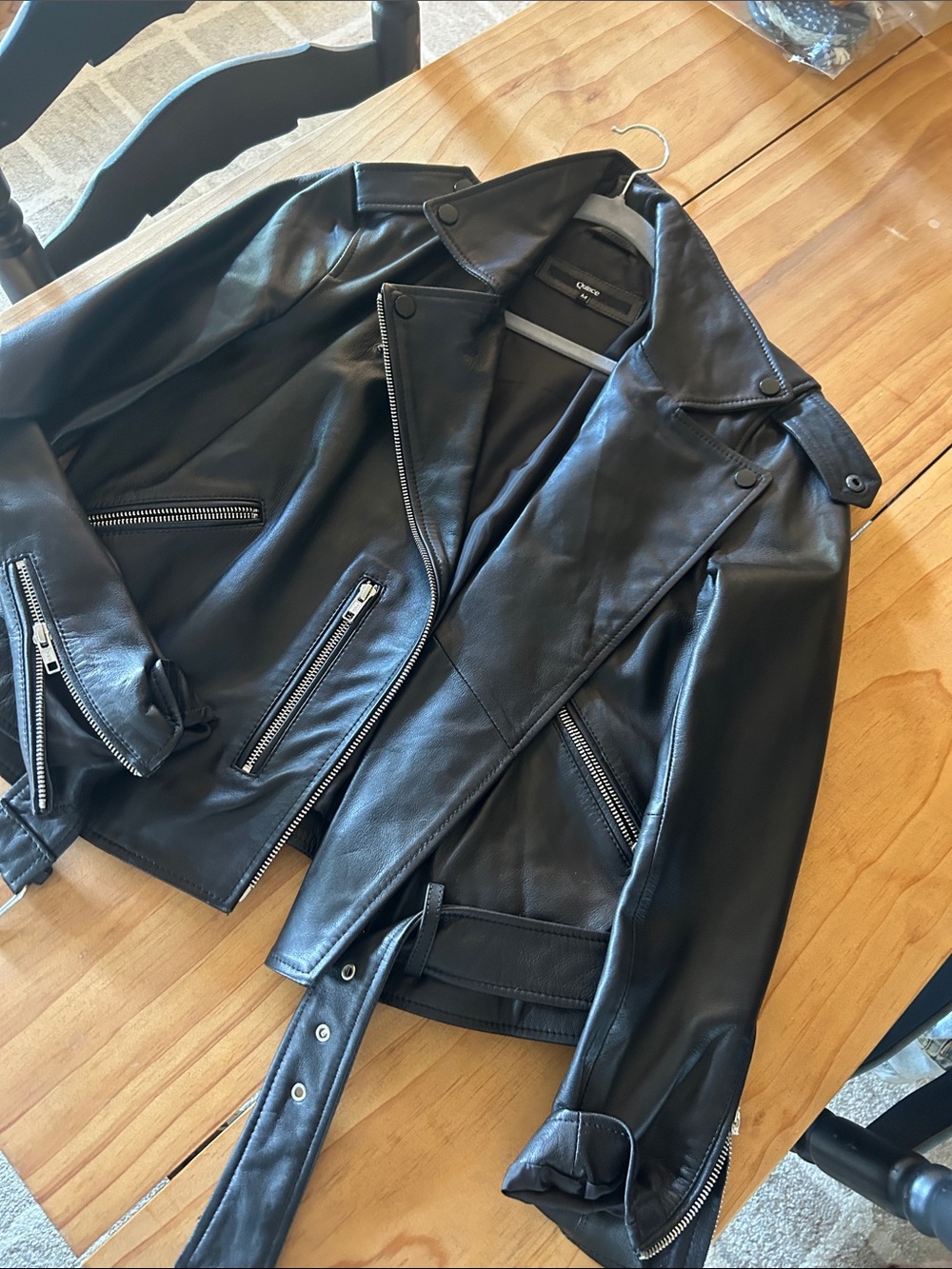 Quince Black Leather Bomber-Style Moto Jacket